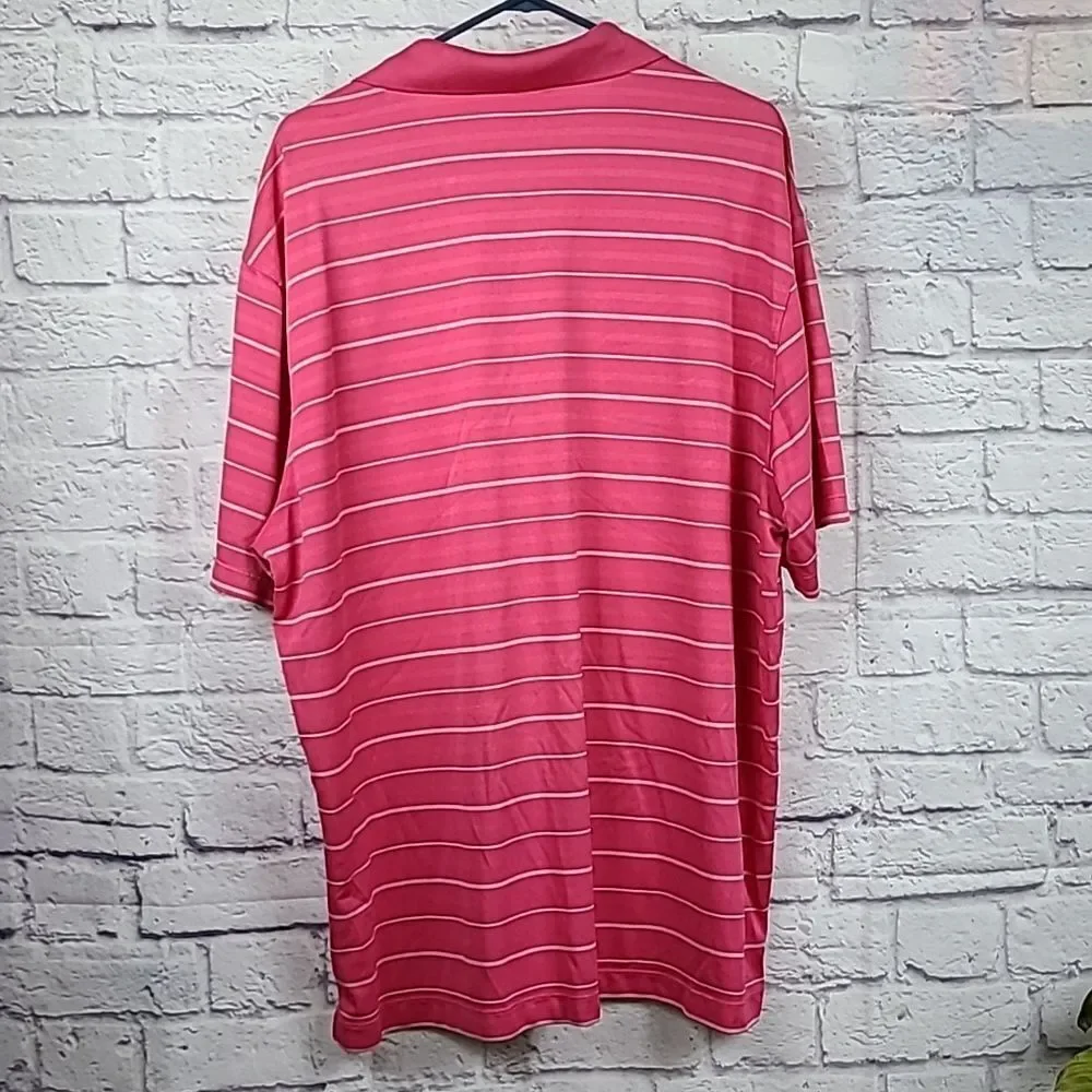 Nike Golf Men's XXL Dri-Fit Tech Core Stripe Polo Shirt Coral Pink Jersey Top